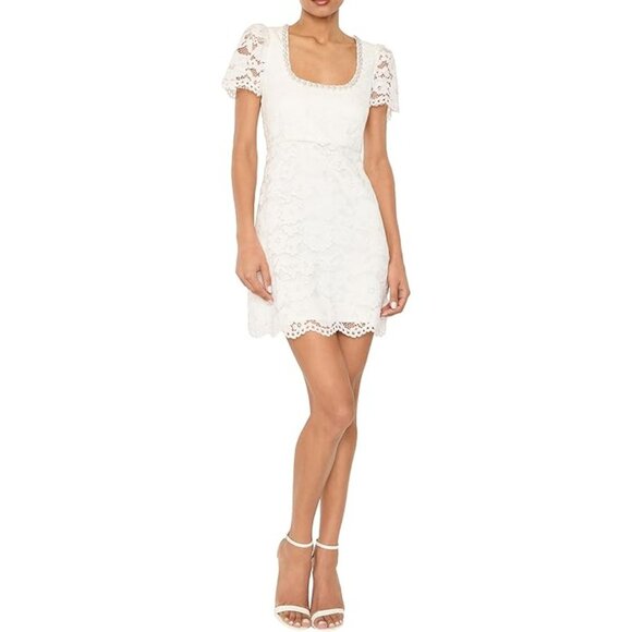 LIKELY Isa Dress in White 6 New Womens Lace Crystal Pearl Trim Mini - Picture 11 of 15